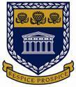 UWC shield logo with 3 flowers, a building with columns, and a banner that says "respice prospice"