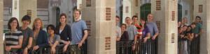 Posed group picture near some columns