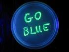 "Go Blue" displayed in lab dish with fluorescent genes