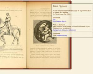 Picture of illustrated old book with digital option to print superimposed