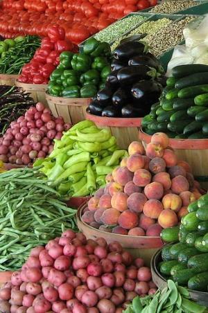 fruits and vegetables in baskets